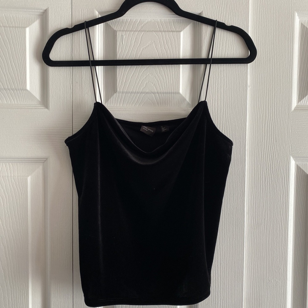 Free Press Cowl Neck Cami Womens Size S Black Velvet Y2K Spaghetti Strap 90s